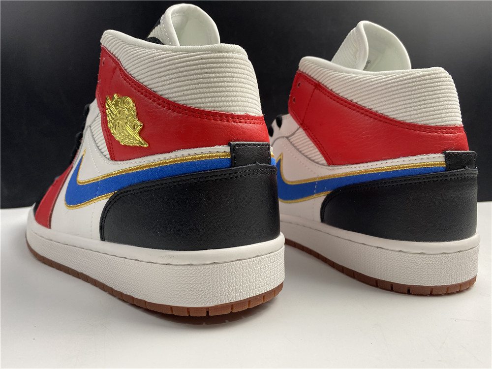 Air Jordan 1 Mid Sail Red Blue Gold
